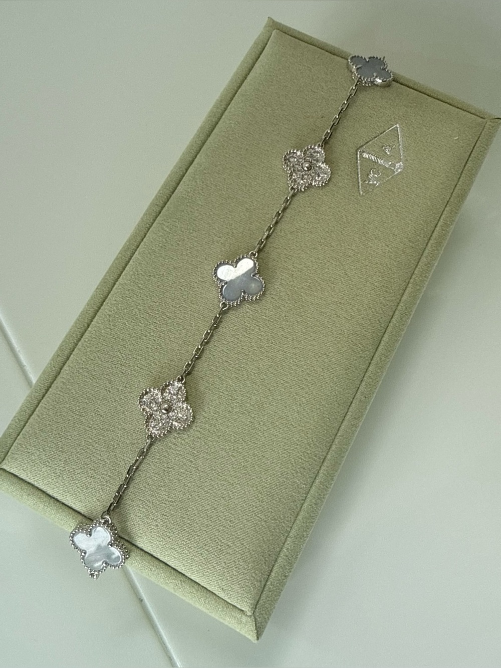 18k White Gold Plated Chalcedony Bracelet with natural stones